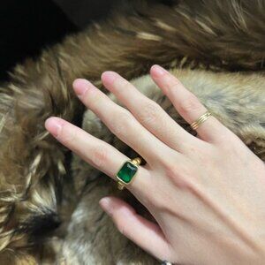 ✨18K Gold Plated Green Zircon Ring Non Tarnished